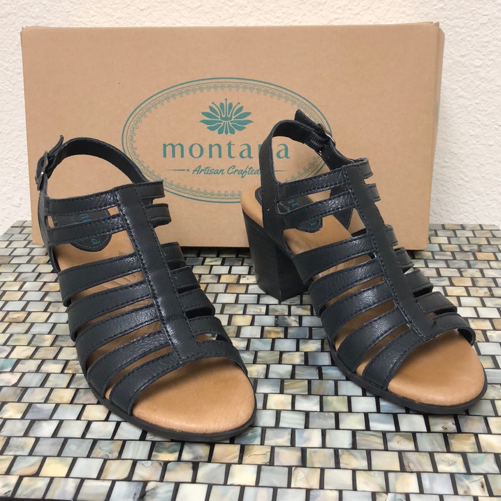 Montana - Block Heel Sandals (Black Leather)